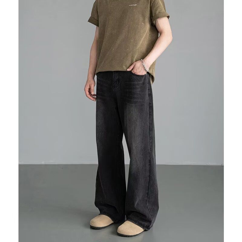 Men's Jeans Cross Border High Quality Vintage Washed Distressed Straight Loose Jeans Brand Autumn Casual Pants_mkmklike.com