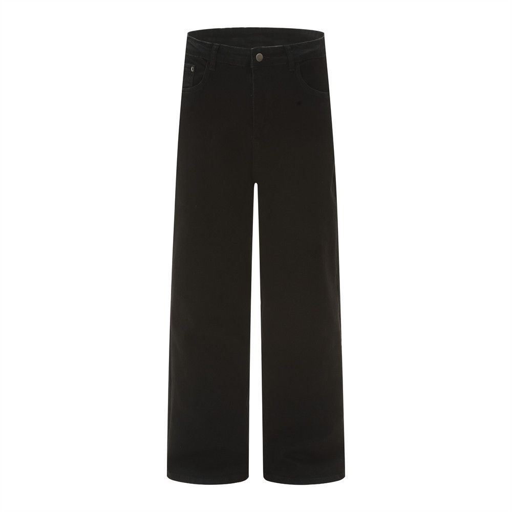 Men's Denim Solid Color Simple Basic Commuter Loose Casual Straight Pants American Street Fashion Versatile Trousers_mkmklike.com