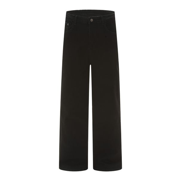 Men's Denim Solid Color Simple Basic Commuter Loose Casual Straight Pants American Street Fashion Versatile Trousers_mkmklike.com