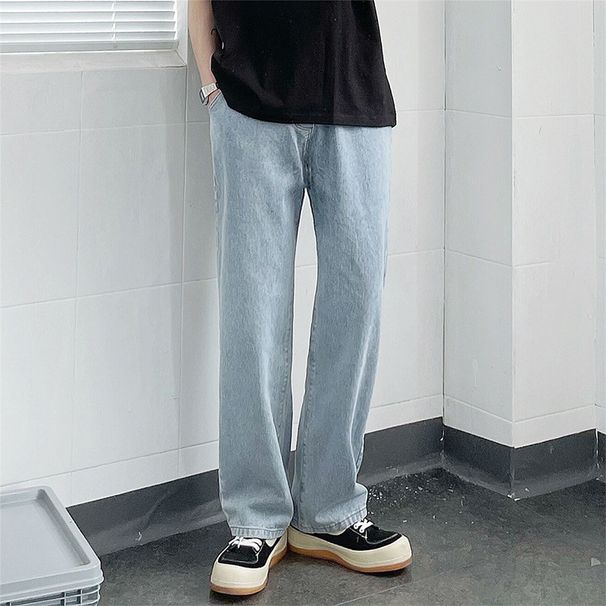 Nordmann Light Blue Jeans For Men, Spring Autumn, Straight Loose Wide-Leg Pants, Korean Style, Trendy And Cool, Draped Casual_mkmklike.com