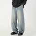 Vintage Style Washed Wide Leg Jeans For Men - Retro Loose Fit Distressed Denim Pants With Split Hem Design_mkmklike.com