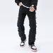 Men's Black Distressed Jeans – Relaxed Straight-Leg Ripped Denim Pants With Raw Hem For Streetwear & Urban Style (Sizes S-3XL)_mkmklike.com