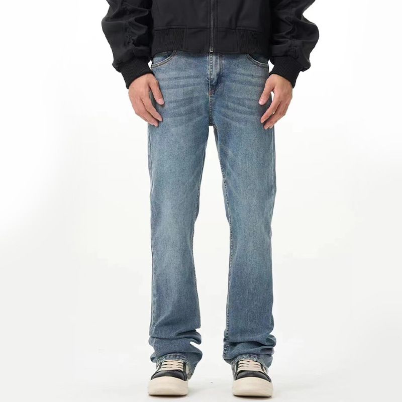 Men's Clothing Classic Distressed Washed Straight Leg Fitted Jeans Autumn Retro Nostalgic Pants_mkmklike.com
