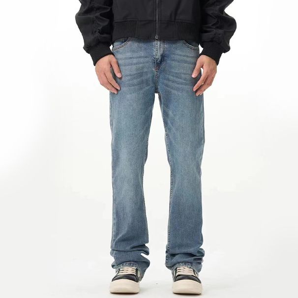Men's Clothing Classic Distressed Washed Straight Leg Fitted Jeans Autumn Retro Nostalgic Pants_mkmklike.com