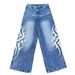 High Street Washed Pattern Print Straight Leg Jeans Casual Wide Leg Pants For Men And Women_mkmklike.com