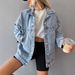 Women's Casual Long Sleeve Denim Jacket European American Style Drop Shoulder Button Front Loose Fit_mkmklike.com