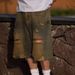 Men's Summer Denim Shorts Trendy High Street Retro Distressed Loose Straight Leg Mid Length 5/8_mkmklike.com