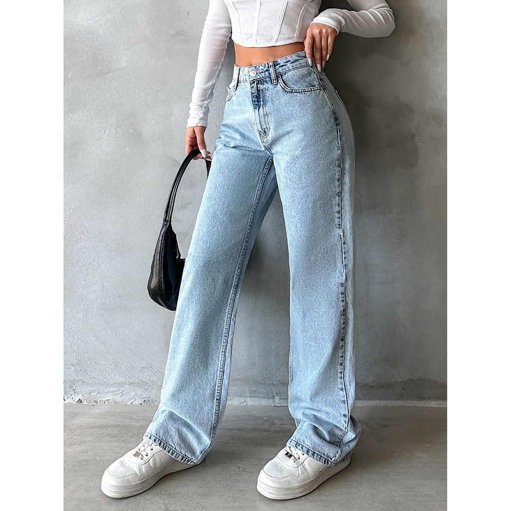 Vintage High-Waisted Wide Leg Jeans For Women – Retro Stretch Cotton Flare Trousers, Relaxed Fit Straight Leg Denim Pants (S-2XL)_mkmklike.com