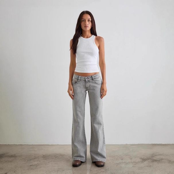 Women's Clothing Women's Stretch Slim Fit Bootcut Jeans - Mid-Rise Solid Color Denim Pants With Vintage Flare (Light Grey & Dark Grey)_mkmklike.com