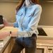 Chicco Long Sleeve College 2024 Spring Autumn New Slim Fit Versatile Korean Style Denim Women's Base Shirt_mkmklike.com