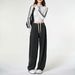 Denim Scimitar Tall Winter Women's Clothing Vintage Black Fleece 800g Wide-Leg Casual Long Pants_mkmklike.com