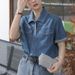 Chicco French Retro Denim Short Sleeve Shirt For Women Summer 2024 New Petite Elegant Top Niche Artistic_mkmklike.com
