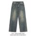 Teen Boys Vintage Style Loose Fit Straight Leg Jeans High Street Washed Denim Pants Blue Light Blue Black S to XXXL_mkmklike.com