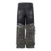 Two-Piece Jeans With Unique Niche Design, Patchwork Camouflage, Frayed Edges, Distressed Loose Straight-Leg Pants_mkmklike.com