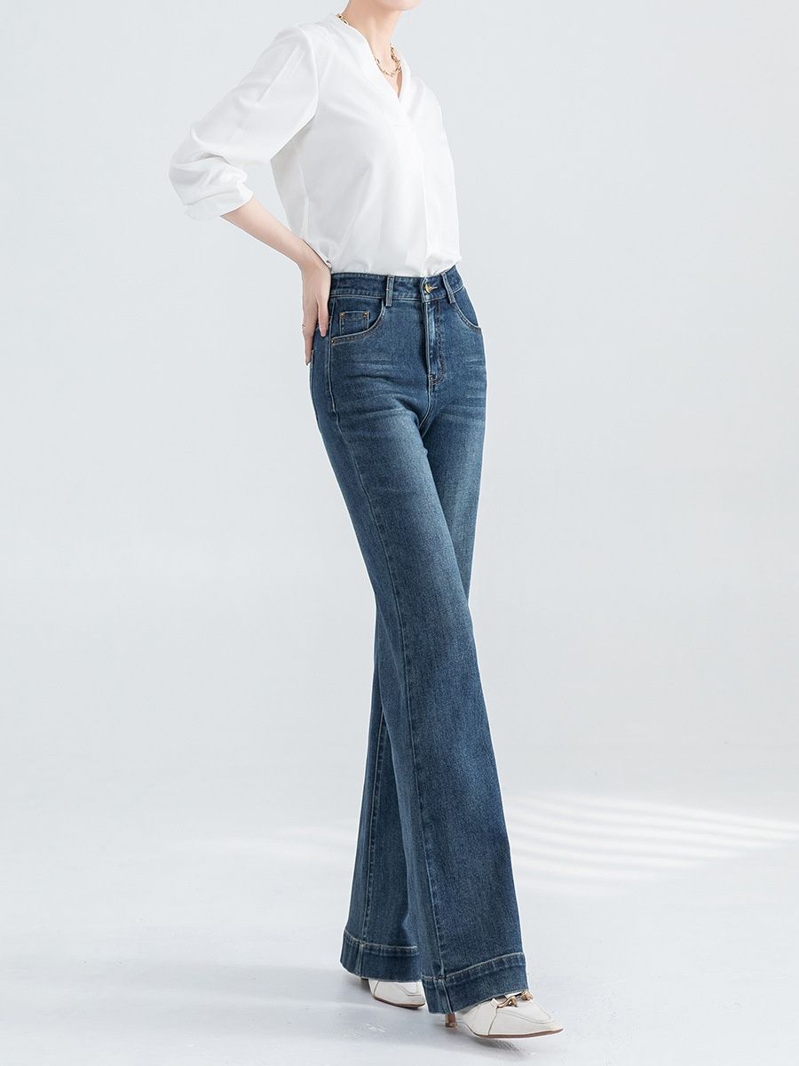 High Waist Retro Jeans For Women 2025 New Style Tall Slimming Leg-Lengthening Flared Pants Slightly Stretchy Comfortable_mkmklike.com