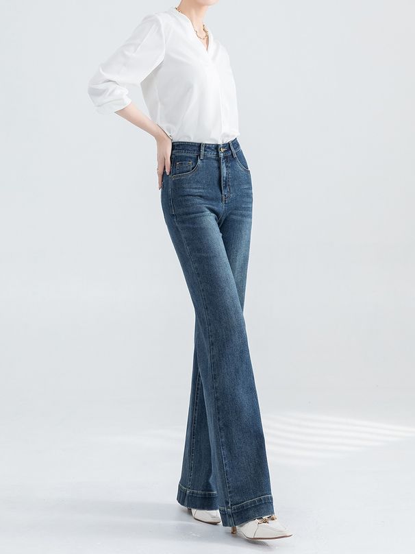 High Waist Retro Jeans For Women 2025 New Style Tall Slimming Leg-Lengthening Flared Pants Slightly Stretchy Comfortable_mkmklike.com