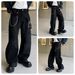 Men's Parisian Street Style Vintage Black Straight Leg Jeans With Chain Embellishment Loose Wide Leg Pants Trendy High Fashion_mkmklike.com