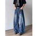 Washed And Worn Curved Knife Jeans For Men, American Hip-Hop High Street Wide Pants, Loose Straight Leg Pants_mkmklike.com