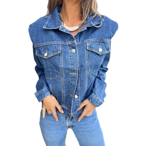 Women's Long-Sleeve Denim Jacket -Inspired Vintage Wash With Relaxed Fit & Stylish Details_mkmklike.com