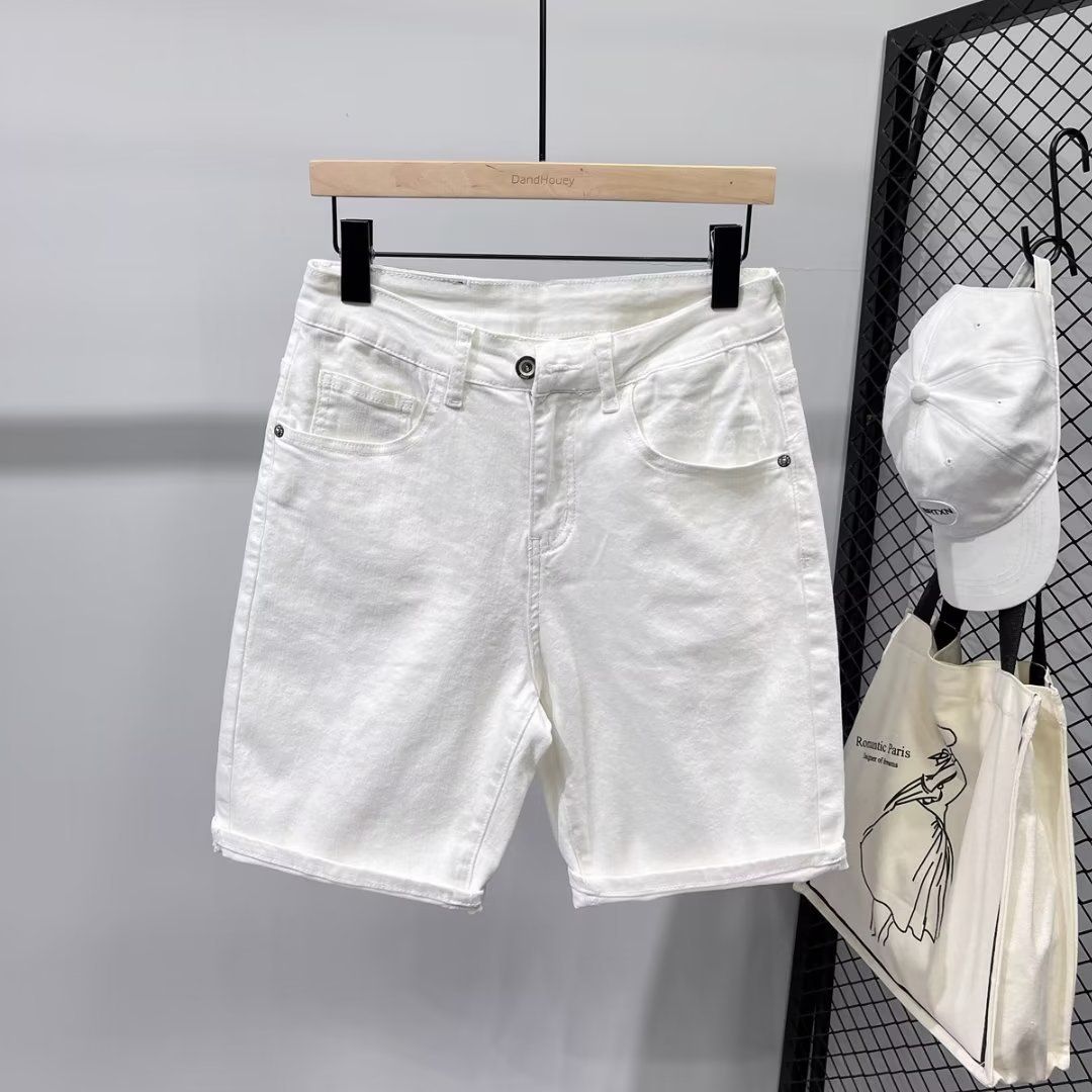 Men’s Stretch White Denim Shorts – Slim Straight Fit, 5-Inch Inseam (Sizes 28-36)_mkmklike.com