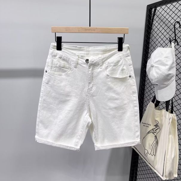 Men’s Stretch White Denim Shorts – Slim Straight Fit, 5-Inch Inseam (Sizes 28-36)_mkmklike.com
