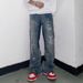 Men's Clothing High Street European And American English Embroidery Ripped Retro Jeans Trousers Men's Knife Cut Pants_mkmklike.com