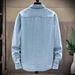 Foreign Trade Spring And Autumn Simple And Casual Versatile Long Sleeved Denim Shirts For Men And Youth Polo Collar Cotton Spot Solid Color Regular_mkmklike.com