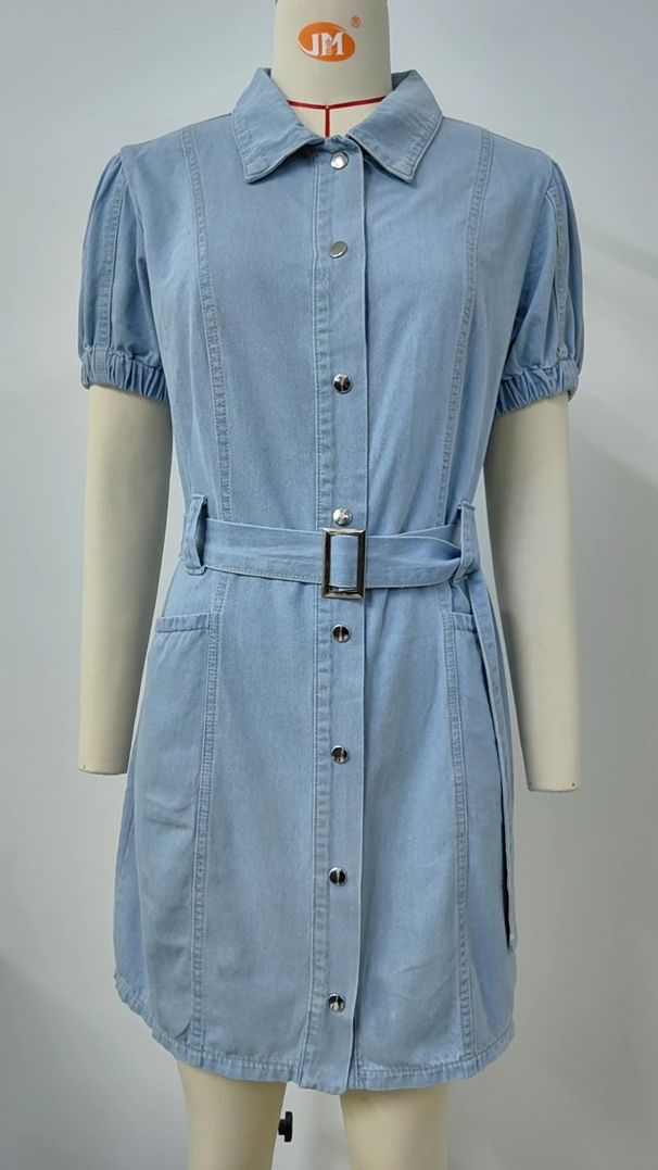 K New Belt Style Denim Dress, Mid Length Skirt For Women_mkmklike.com