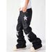 Black Star-Embroidered Streetwear Jeans – Relaxed Straight Fit, Vintage Wash, Urban Unisex Style_mkmklike.com