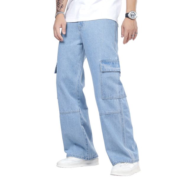2025 Autumn New Men's Casual Jeans American Trend Loose Trousers Wide-leg Trousers Tooling Multi-pocket Trousers_mkmklike.com