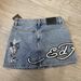 Women's Clothing Retro Fashionable Short Skirt Hip Hop Letter Embroidery Retro Blue Denim Skirt_mkmklike.com
