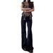 Black Micro-flared Jeans For Women, 2025 Summer New High Street Low-waist Petite Non-tight-fitting Bootcut Floor-length_mkmklike.com