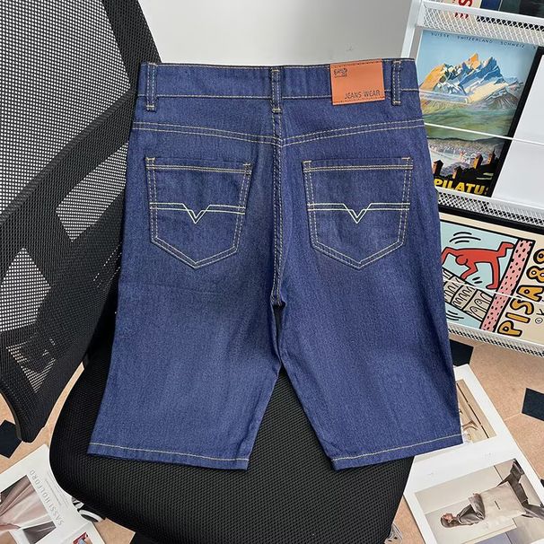 Summer Thin Men's Denim Shorts Casual Straight Leg Loose Fit Mid-Length Five-Pocket Stretch Riding Pants_mkmklike.com