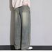 American Retro Summer Trendy Brand Vibe Loose Wide-leg Pants Men's Washed Scimitar Tooling Teen Denim Trousers_mkmklike.com
