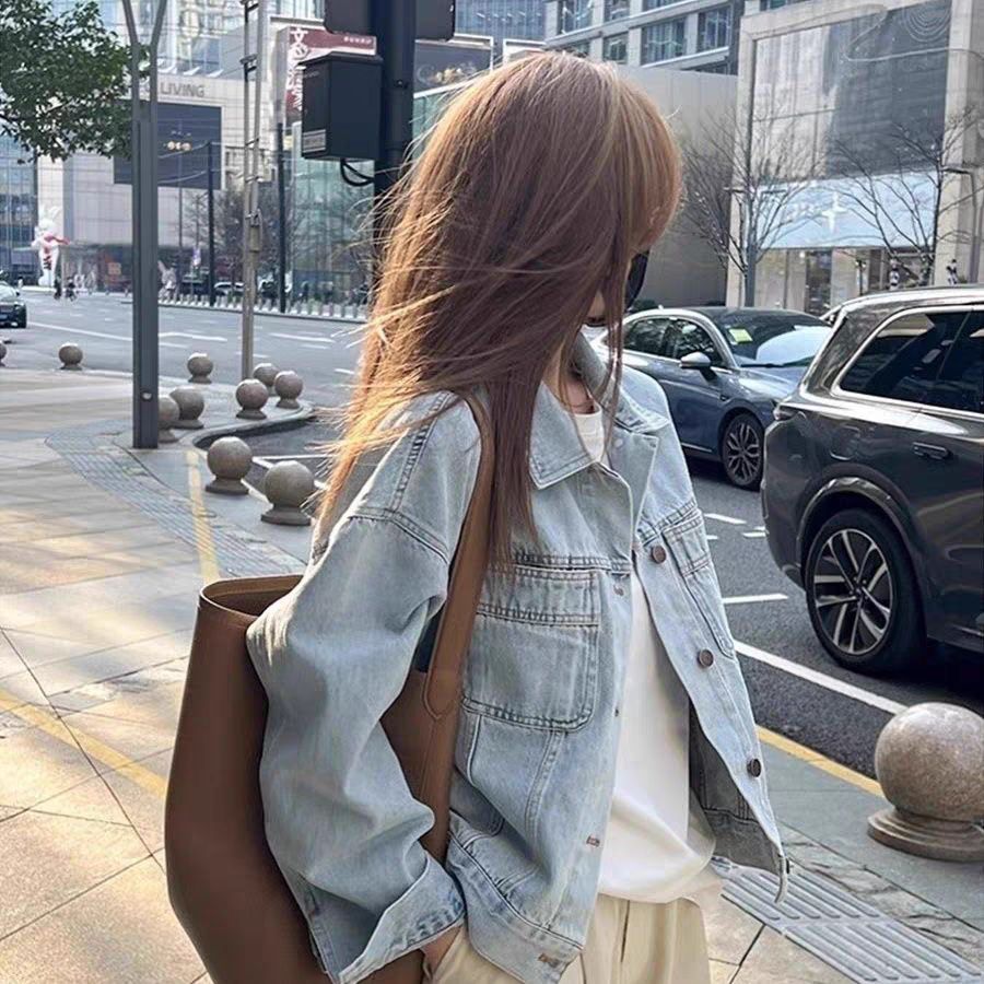Women's Clothing Washed Cotton Retro Denim Jacket Women Spring And Autumn Loose Short Long Sleeve Casual Jacket Tops_mkmklike.com