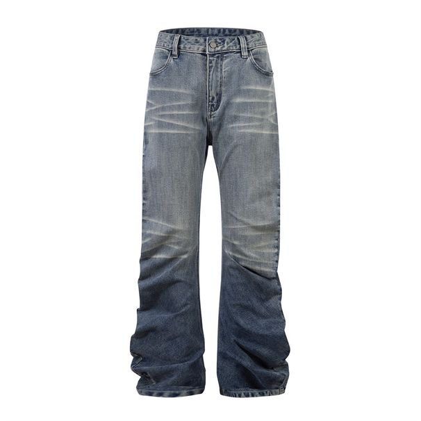 Street Style Layered Floor-Length Denim Men's Hippie Trend Niche Loose Casual Gradient Washed Floor Pants_mkmklike.com