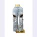Distressed Denim Cargo Pants - Stretch High-Waisted Workwear Jeans With Rhinestone Embellishments & Multiple Pockets (S-Xxl)_mkmklike.com