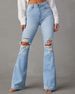 K New High Waisted Ripped Jeans, Women's Streetwear, Spicy Girls, Flared Pants, Long Pants_mkmklike.com