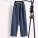 Real Shot Of Loose High-waisted Dark Wash Straight-leg Spring Women's Elastic Waist Plus-size Long Pants, Wide-leg_mkmklike.com