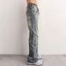 Men's Distressed Rhinestone Jeans – Relaxed Straight-Leg Vintage Denim Pants With Flared Hem For Retro Streetwear_mkmklike.com