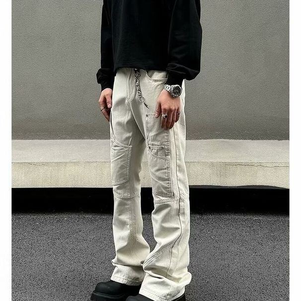 High Street Pocket Vibe Workwear Casual For Men And Women Logging American Straight Leg Micro Pull Zipper Pants_mkmklike.com