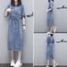 2025 Spring/Summer New Mid Length With Knee And Waist Cinching For Slimming Effect, Women's Casual Denim Dress Trend_mkmklike.com