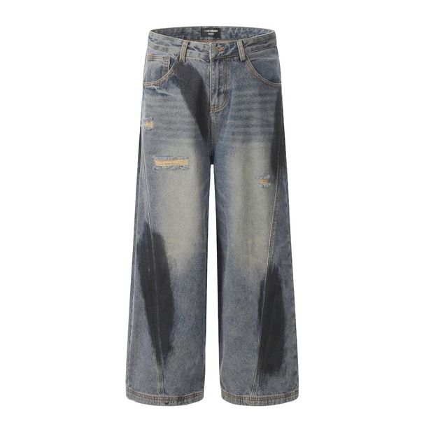 Unisex High Street Vibe Ripped Jeans Retro Washed Loose Straight Leg Wide Leg Pants_mkmklike.com