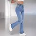 Women's Clothing High Waist Women's Straight Light Blue Jeans Slim Fit Versatile_mkmklike.com