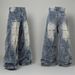 Streetwear Vintage Washed Distressed Jeans For Men - High Waisted Relaxed Fit With Artful Pleats & Long Hem_mkmklike.com