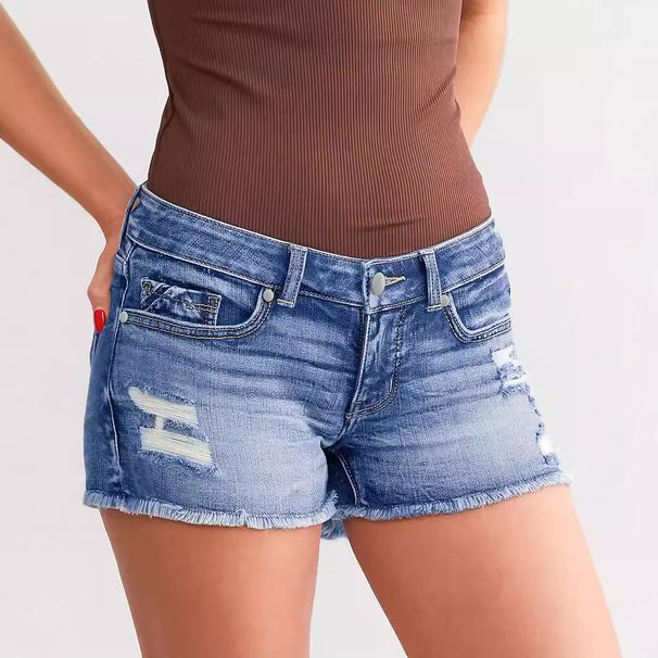 New Women's Clothing Ripped Denim Jeans Slim Fit Versatile Button Detail 2026 Trendy Distressed Casual Shorts_mkmklike.com