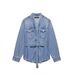 Distressed Denim Shirt Jacket For Women - Casual Oversized Button Down Top With Stylish Ripped Details (XS/S/M/L)_mkmklike.com