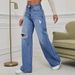 Women's Clothing Wide Leg Straight High Waisted Floor Length Pants Ripped Jeans_mkmklike.com