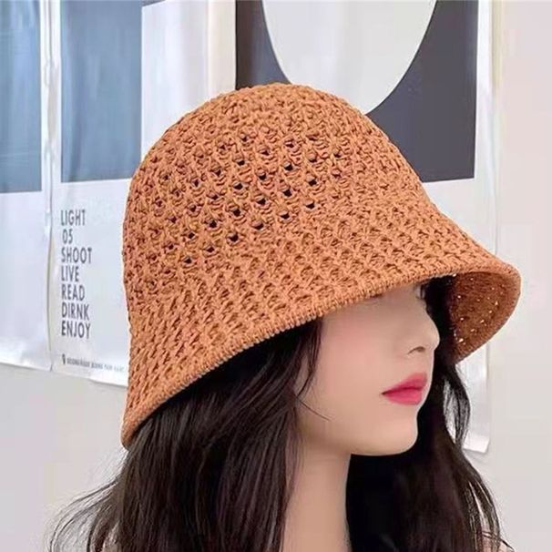 Hot Sale Spring Summer Bucket Women Men Fashion Hollow Knitted Hat Solid Color Sunhat Fisherman Casual Foldable Beach Caps_mkmklike.com