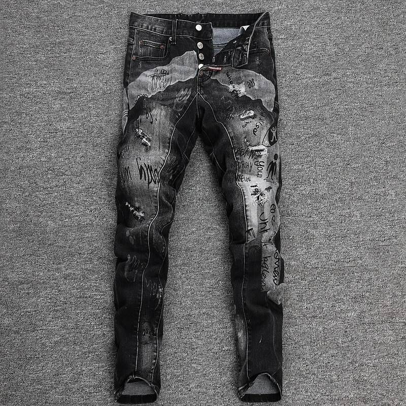 Men's Clothing Men's Splatter Paint Jeans - Loose Straight Leg Distressed Denim Pants_mkmklike.com